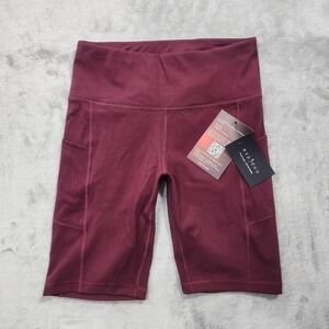 Espidoo Biker Shorts Womens S Red Burgundy High Rise Pockets Stretch Gym Workout